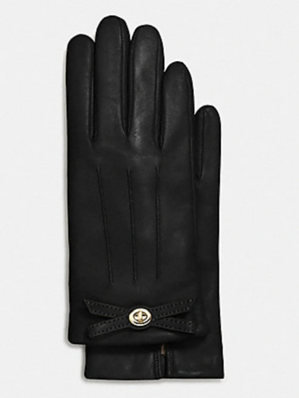 Coach‎ Classic Black Turnlock Bow Black Leather Wool Lined Women's Gloves Size 8